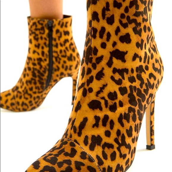 LONDON REBEL LEOPARD STILETTO ANKLE BOOTS - Picture 1 of 11